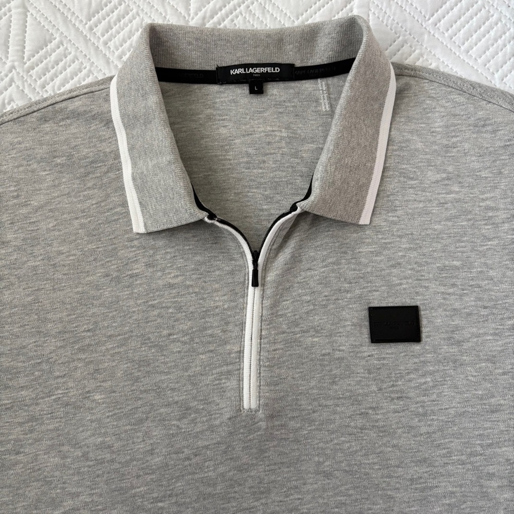 Karl Lagerfeld Paris Men’s Quarter-Zip Polo Shirt Heather Gray LM3K3969 Size L